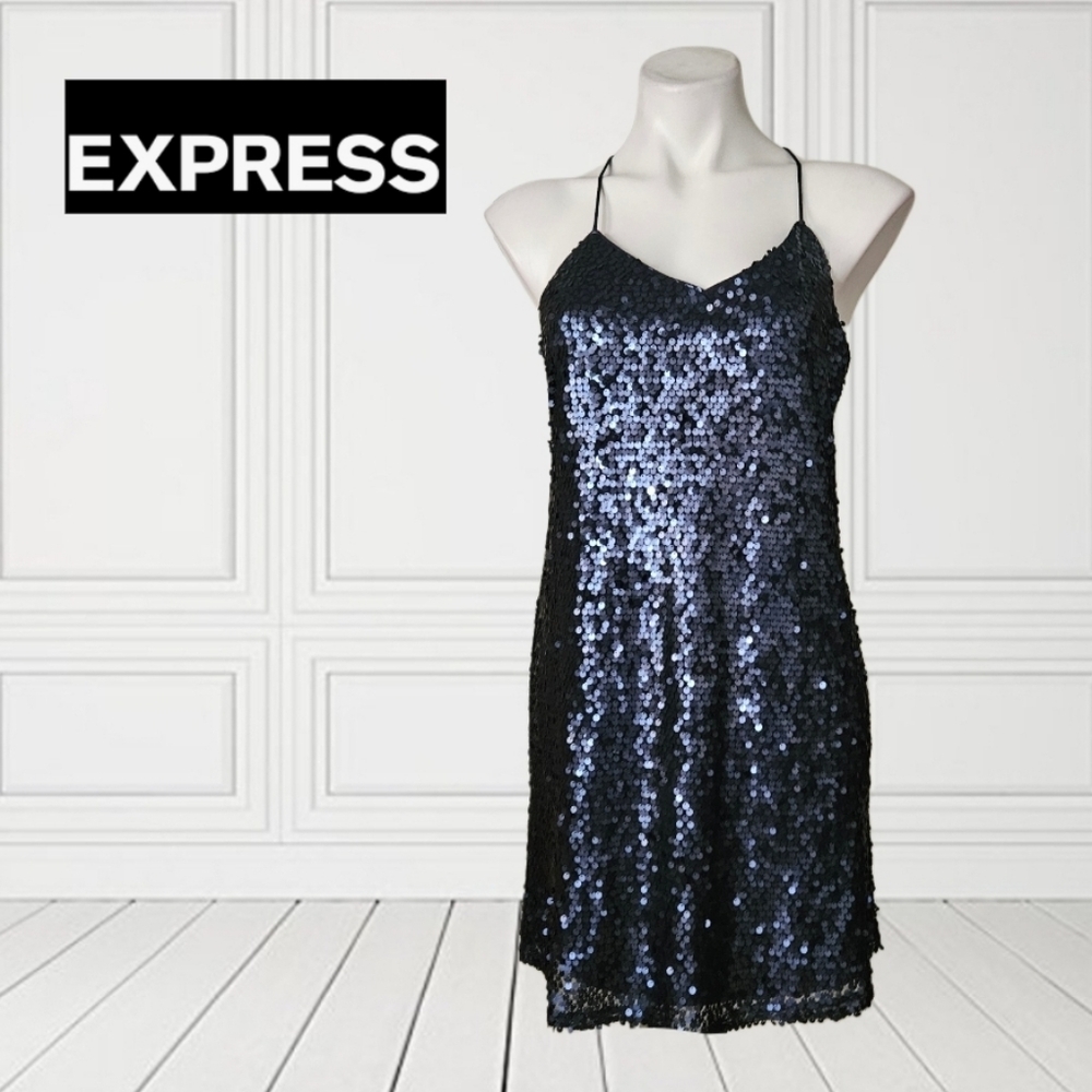Express Midnight Blue Sequin Dress Medium